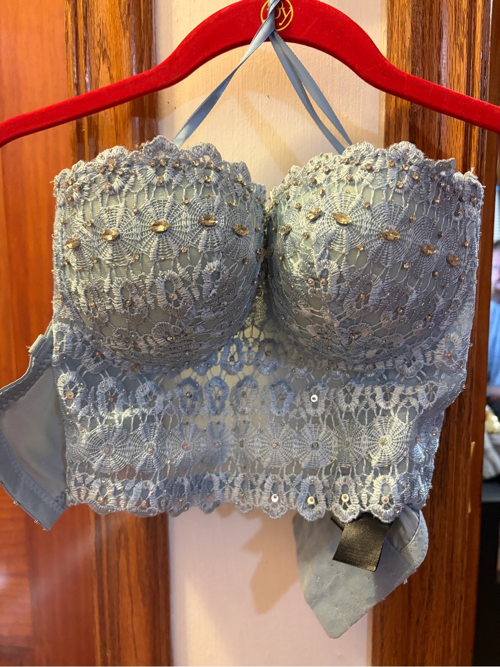 Lace Longline Bralette - Light Blue Windsor Top Size M Medium preowned